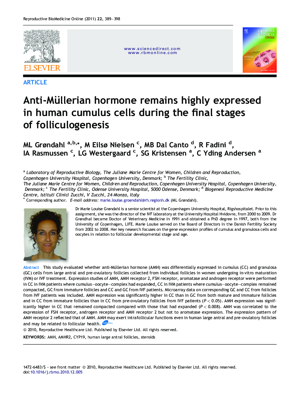 Anti-Müllerian hormone remains highly expressed in human cumulus cells during the final stages of folliculogenesis 