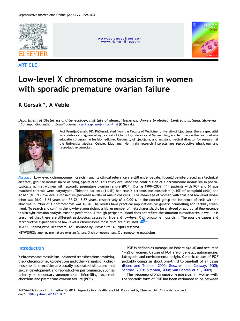 Low-level X chromosome mosaicism in women with sporadic premature ovarian failure 