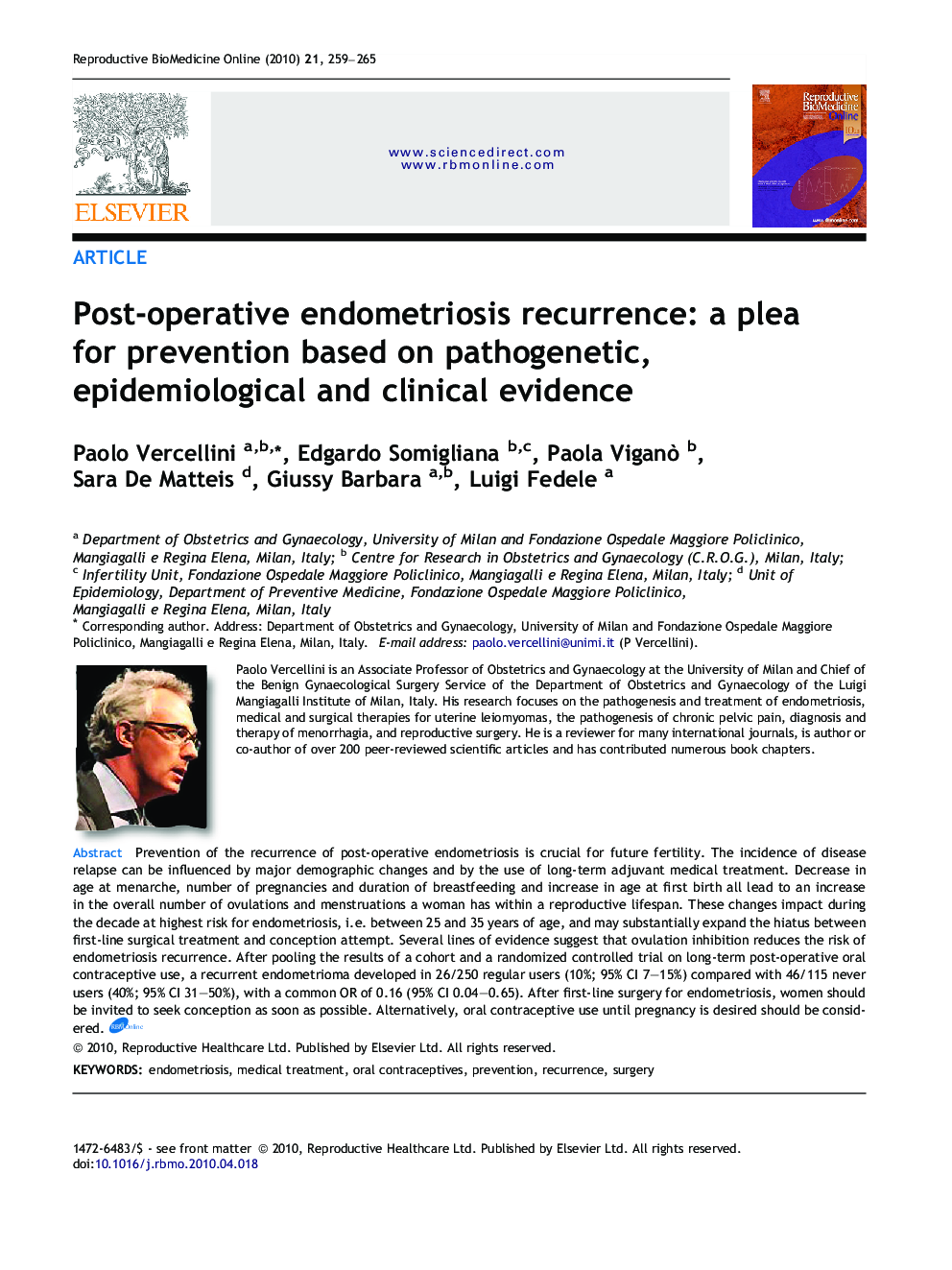Post-operative endometriosis recurrence: a plea for prevention based on pathogenetic, epidemiological and clinical evidence 