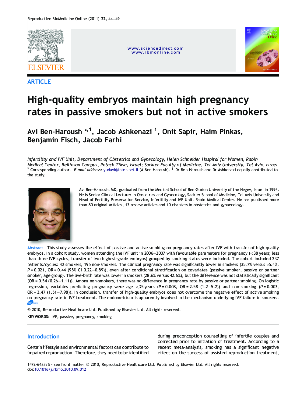 High-quality embryos maintain high pregnancy rates in passive smokers but not in active smokers 