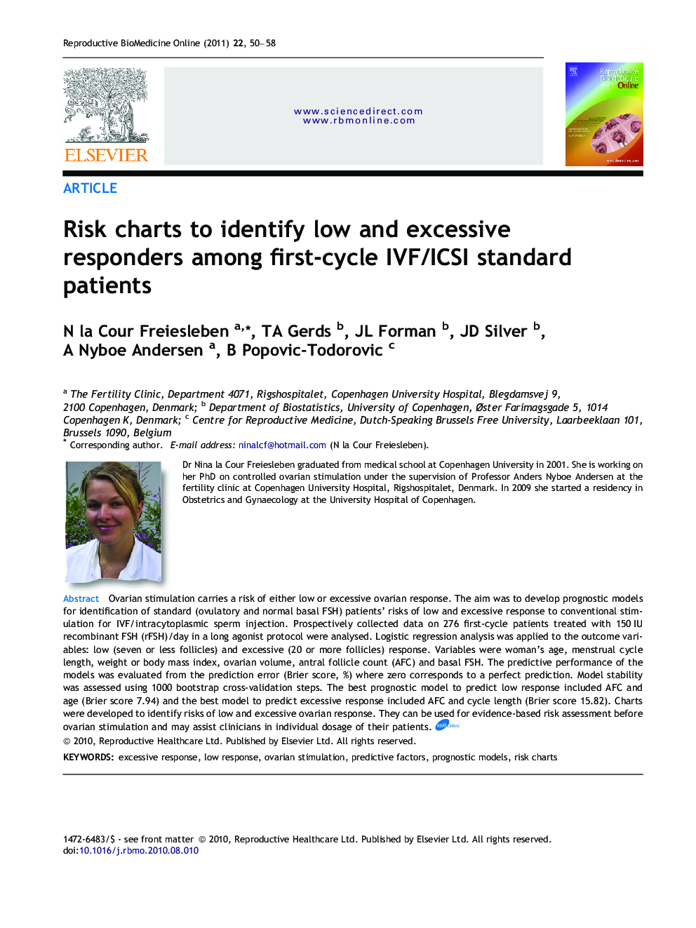 Risk charts to identify low and excessive responders among first-cycle IVF/ICSI standard patients 