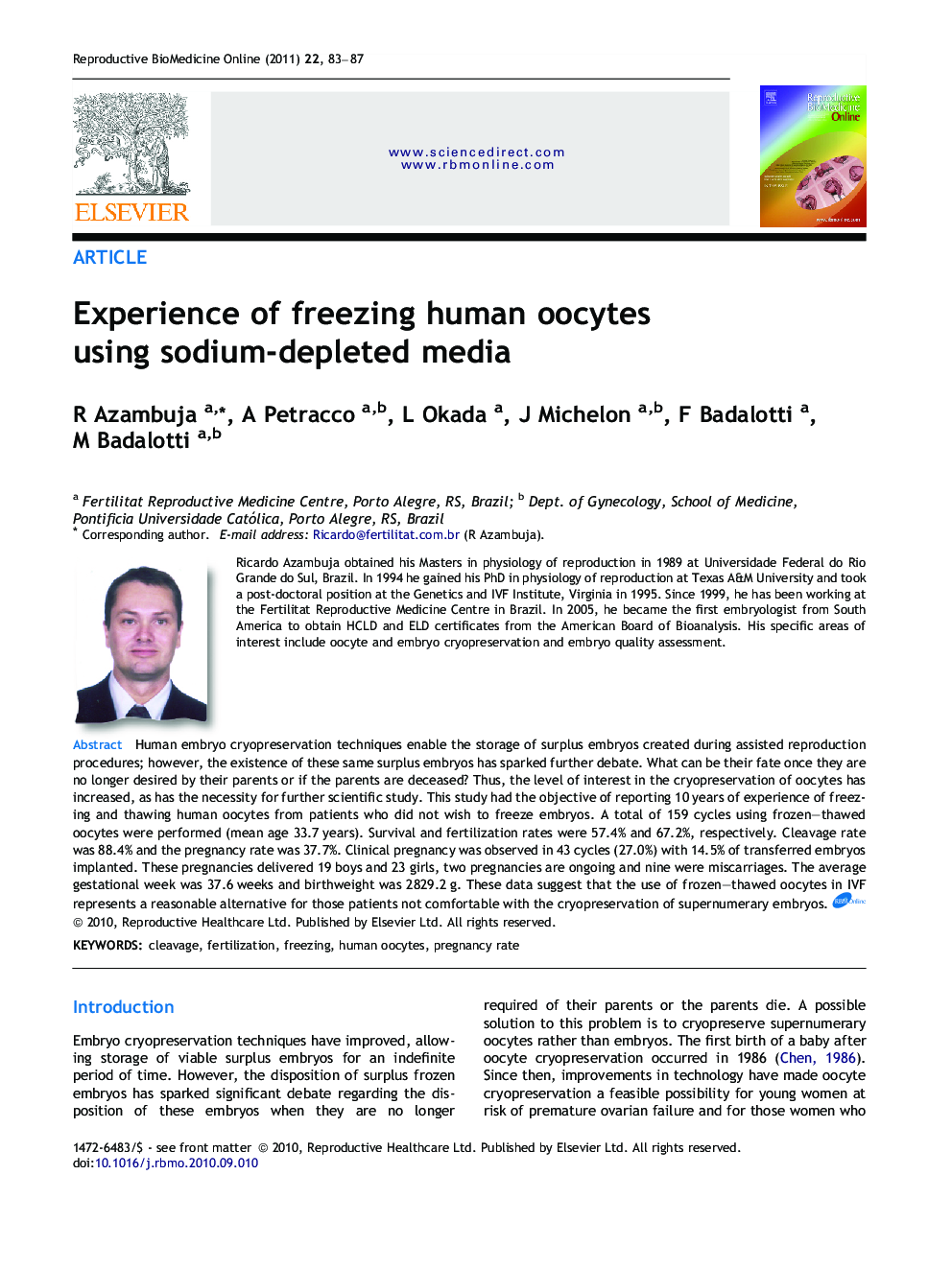 Experience of freezing human oocytes using sodium-depleted media 