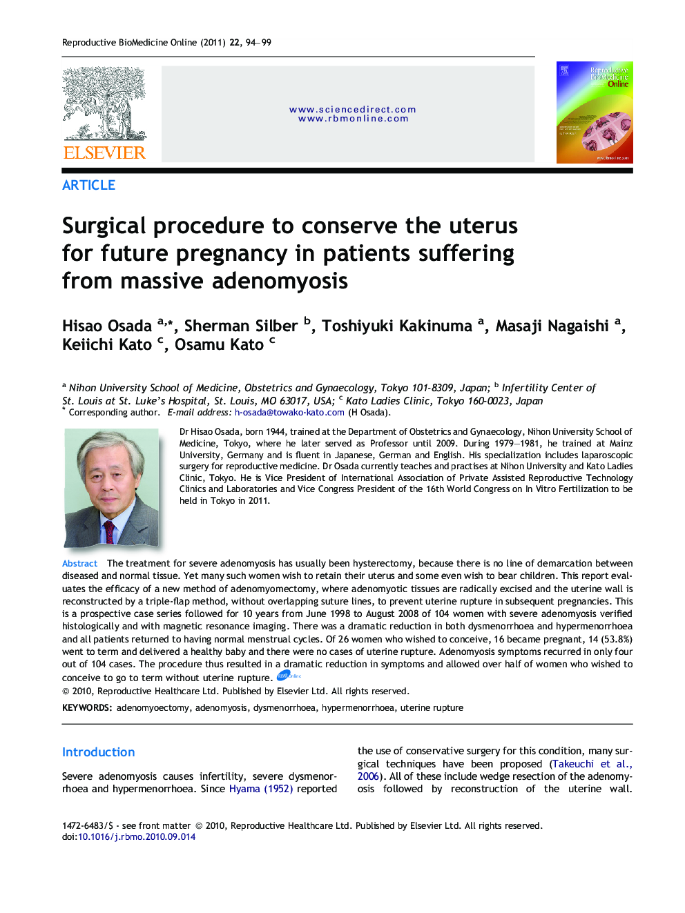 Surgical procedure to conserve the uterus for future pregnancy in patients suffering from massive adenomyosis 