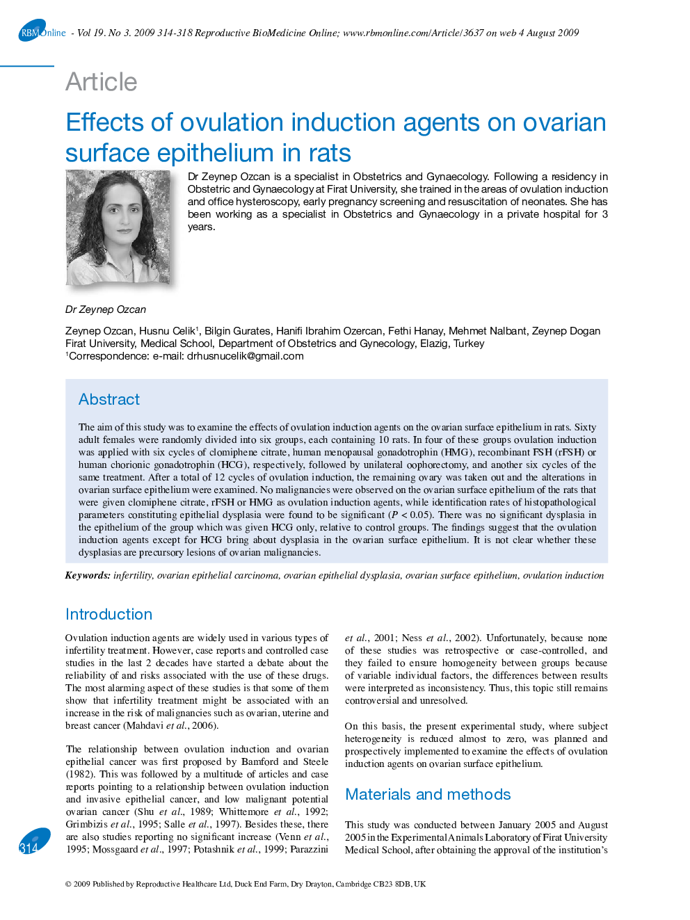 Effects of ovulation induction agents on ovarian surface epithelium in rats 