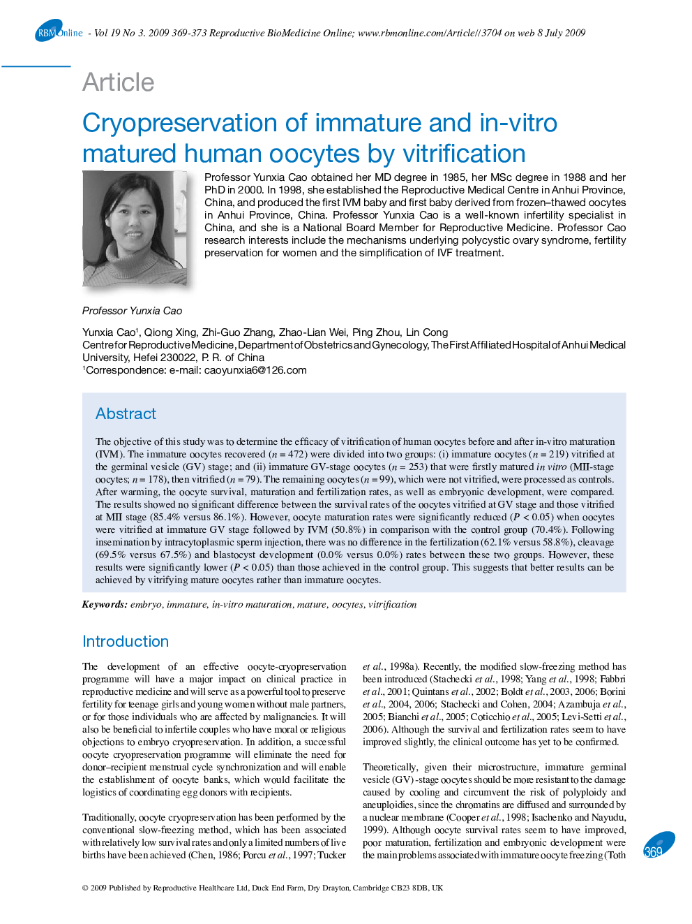 Cryopreservation of immature and in-vitro matured human oocytes by vitrification 