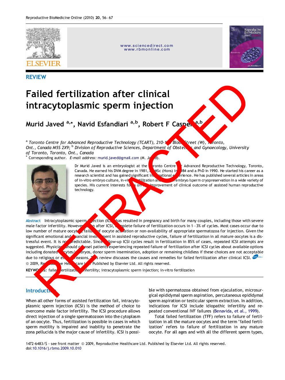 RETRACTED: Failed fertilization after clinical intracytoplasmic sperm injection