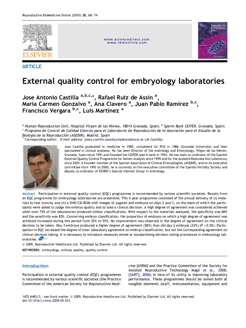 External quality control for embryology laboratories 