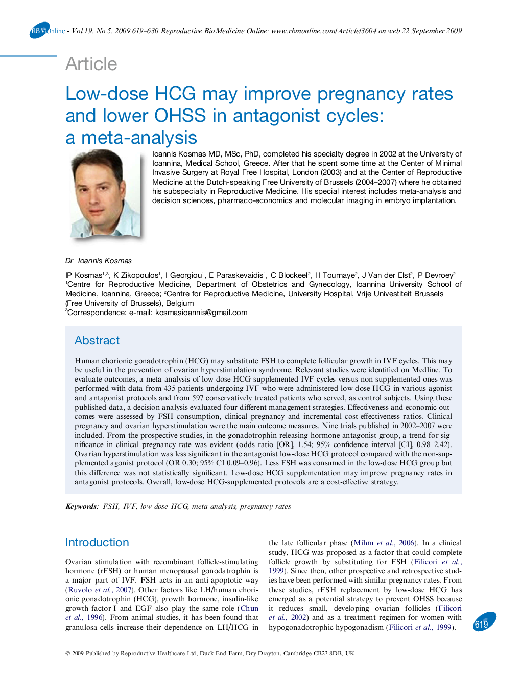 Low-dose HCG may improve pregnancy rates and lower OHSS in antagonist cycles: a meta-analysis 