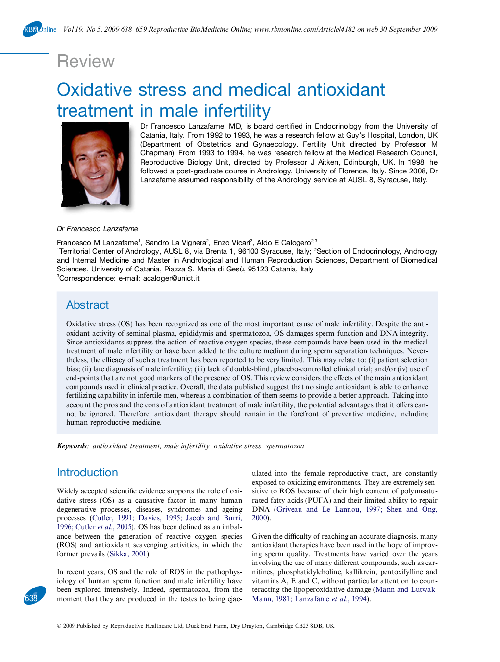 Oxidative stress and medical antioxidant treatment in male infertility 