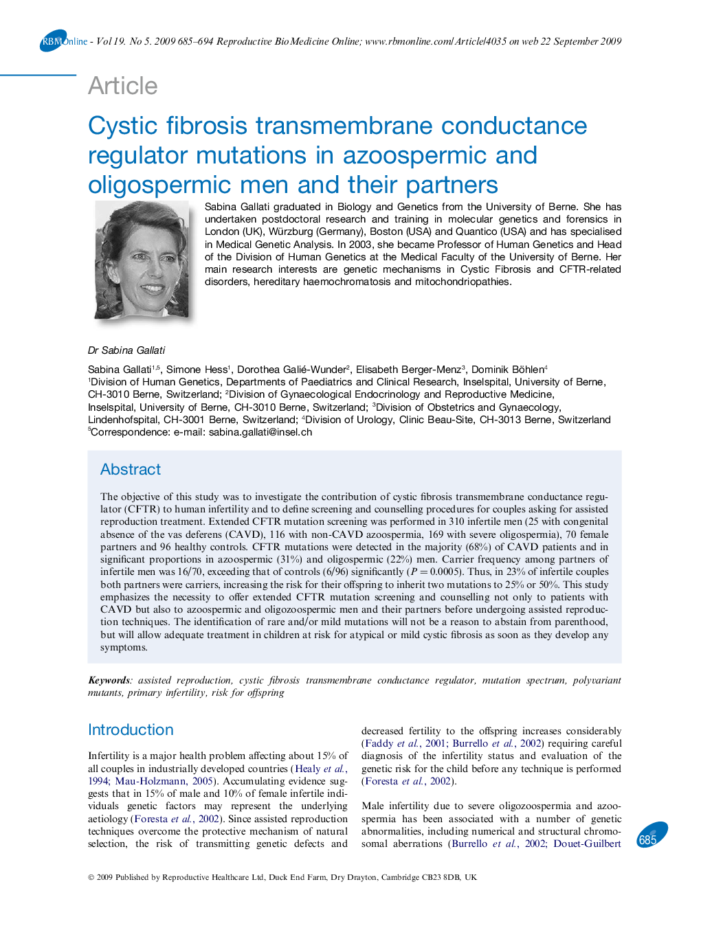 Cystic fibrosis transmembrane conductance regulator mutations in azoospermic and oligospermic men and their partners 