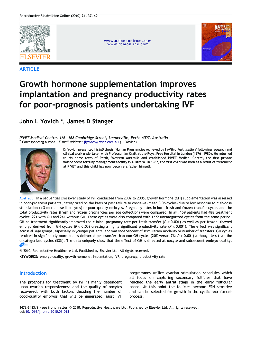 Growth hormone supplementation improves implantation and pregnancy productivity rates for poor-prognosis patients undertaking IVF 