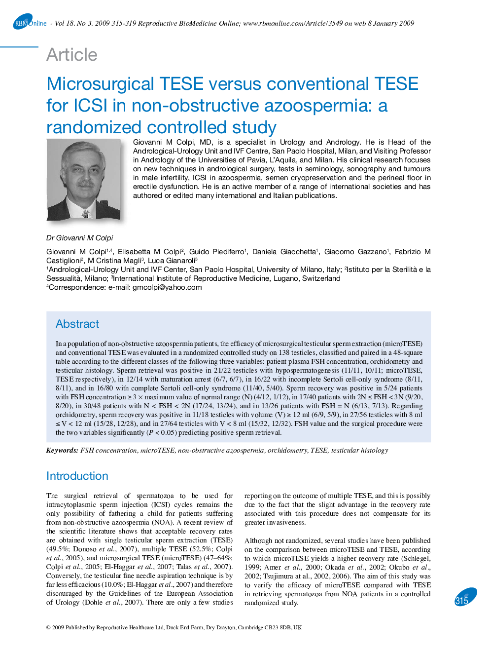 Microsurgical TESE versus conventional TESE for ICSI in non-obstructive azoospermia: a randomized controlled study 