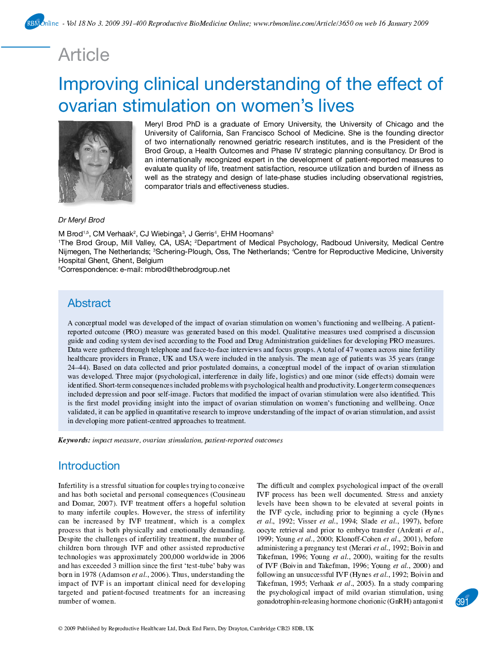 Improving clinical understanding of the effect of ovarian stimulation on women's lives 