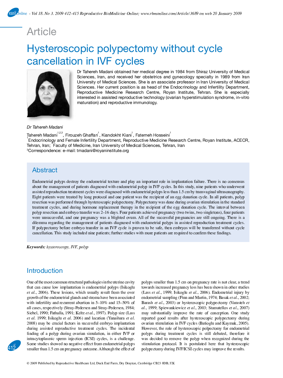 Hysteroscopic polypectomy without cycle cancellation in IVF cycles 