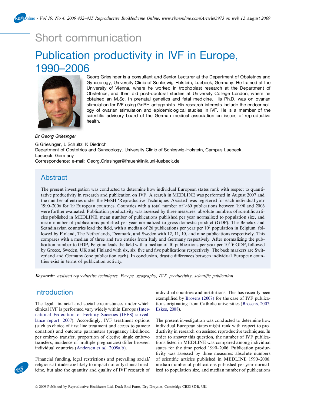 Publication productivity in IVF in Europe, 1990-2006