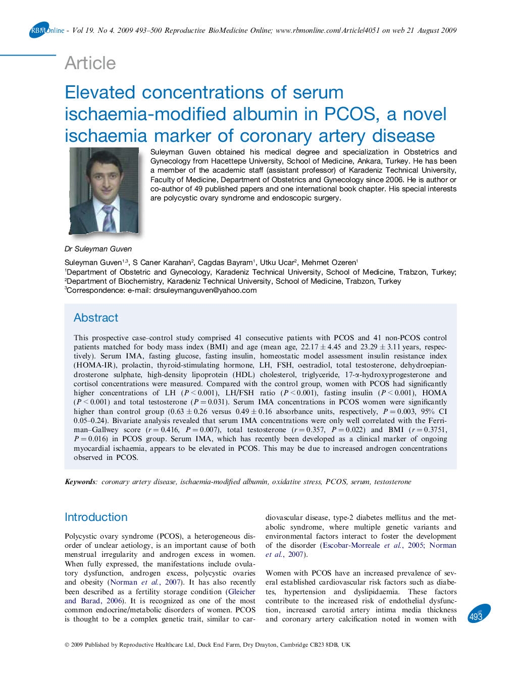 Elevated concentrations of serum ischaemia-modified albumin in PCOS, a novel ischaemia marker of coronary artery disease 