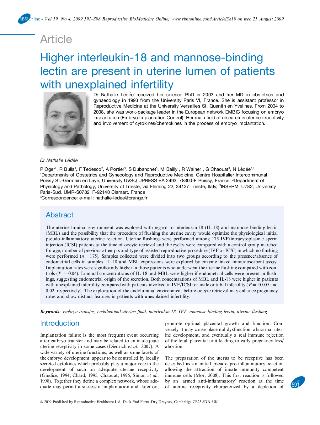 Higher interleukin-18 and mannose-binding lectin are present in uterine lumen of patients with unexplained infertility 