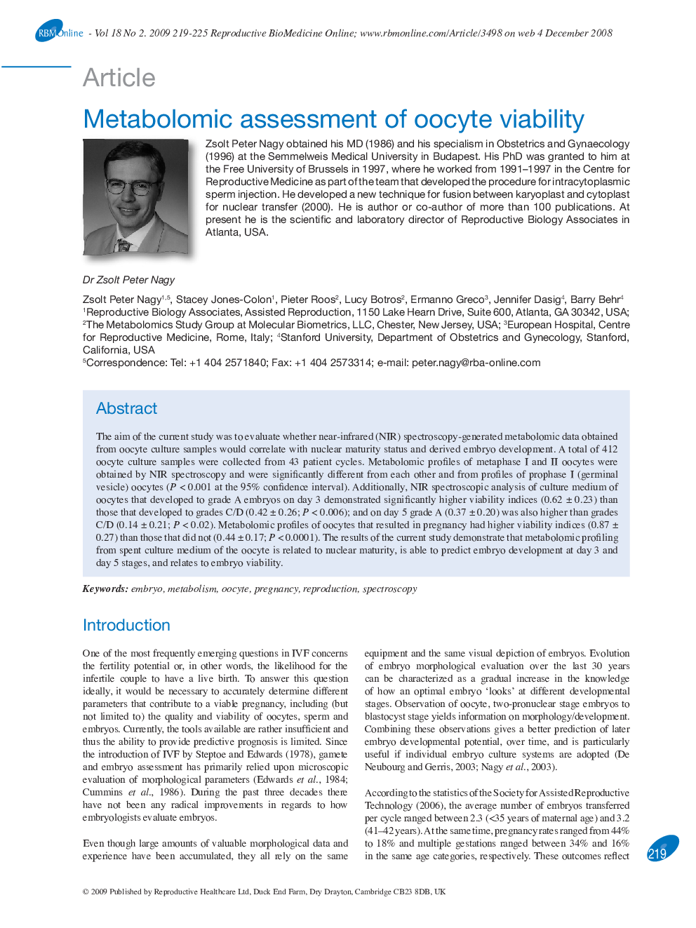 Metabolomic assessment of oocyte viability 