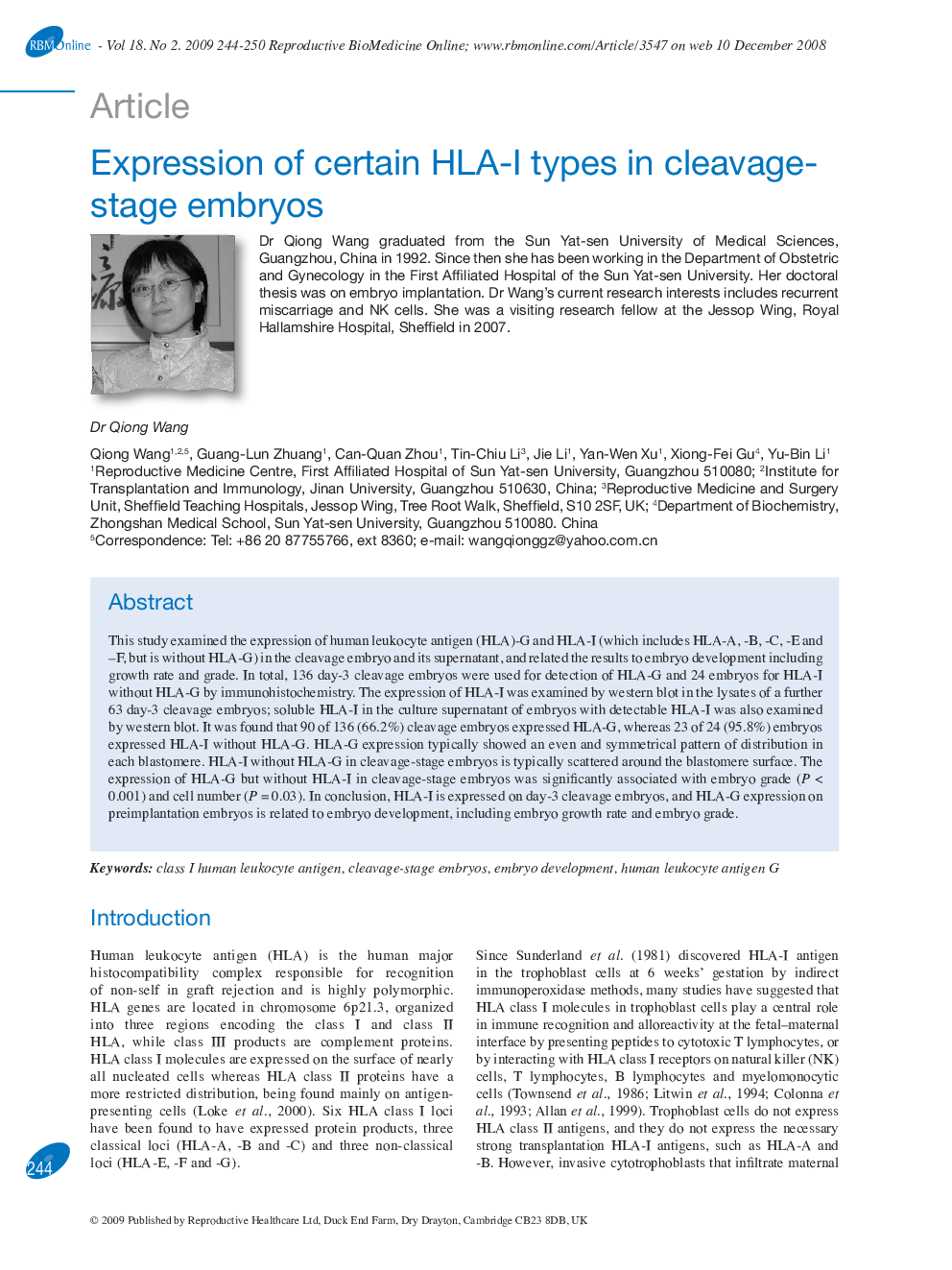 Expression of certain HLA-I types in cleavage-stage embryos 