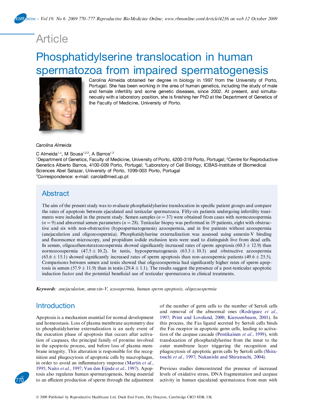 Phosphatidylserine translocation in human spermatozoa from impaired spermatogenesis 