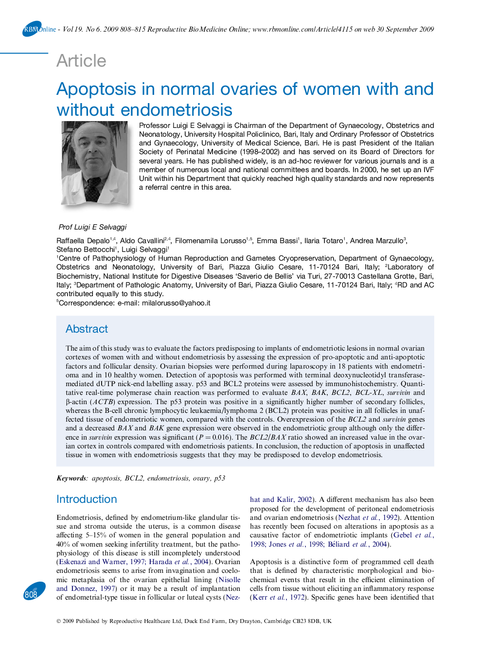 Apoptosis in normal ovaries of women with and without endometriosis 