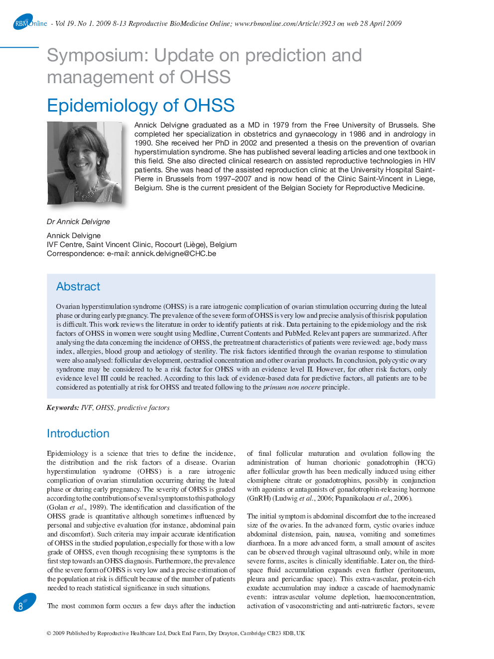 Epidemiology of OHSS 