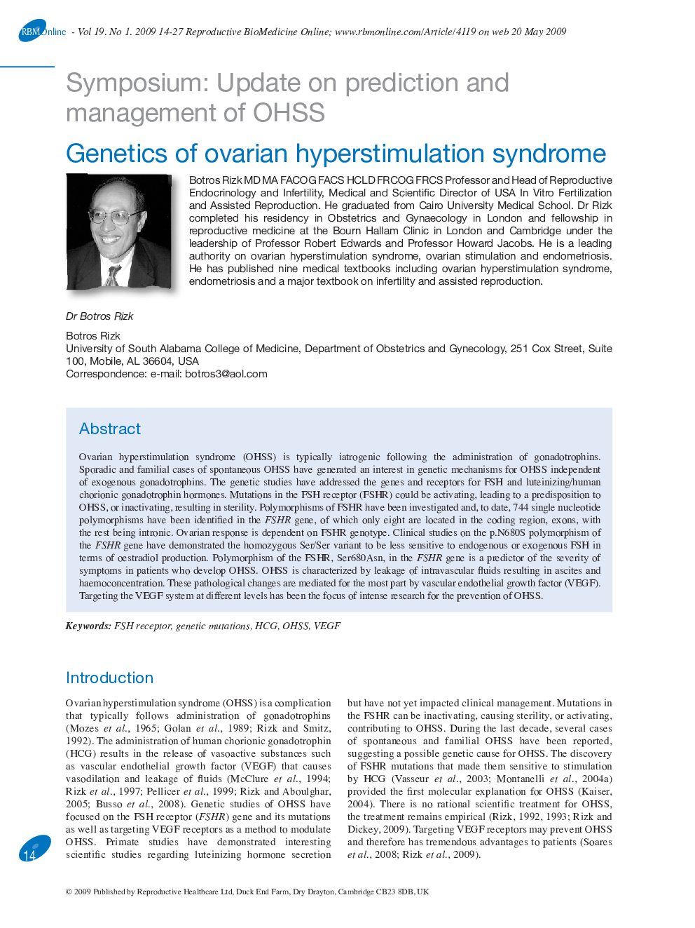 Genetics of ovarian hyperstimulation syndrome 
