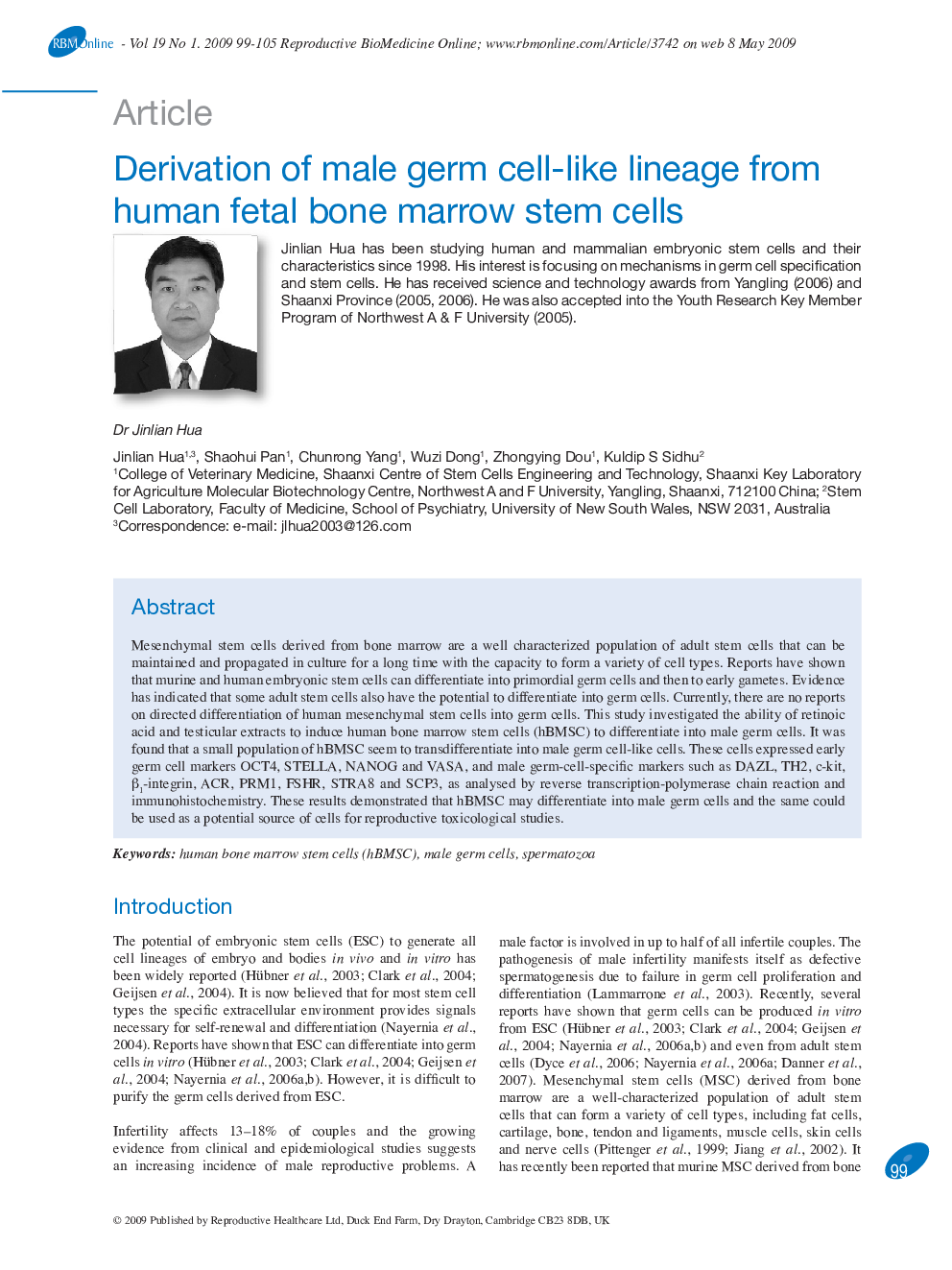 Derivation of male germ cell-like lineage from human fetal bone marrow stem cells 