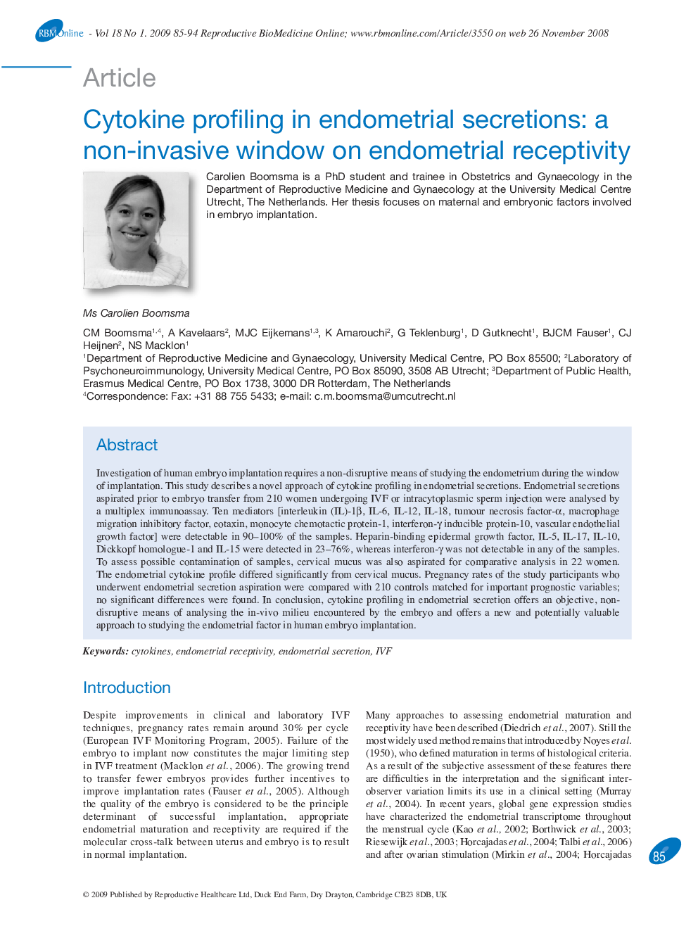 Cytokine profiling in endometrial secretions: a non-invasive window on endometrial receptivity 