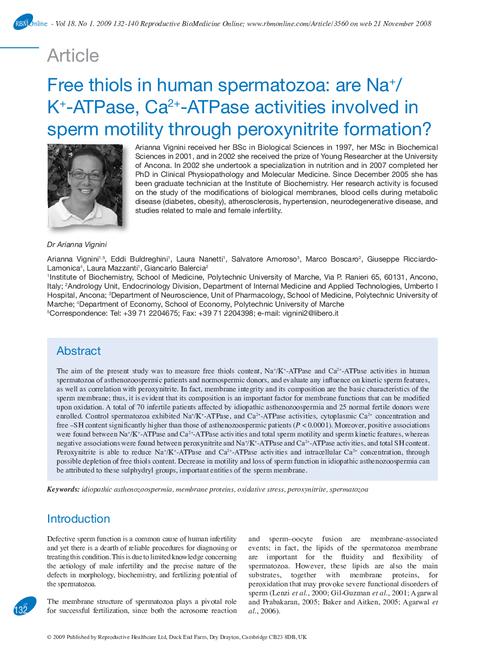 Free thiols in human spermatozoa: are Na+/K+-ATPase, Ca2+-ATPase activities involved in sperm motility through peroxynitrite formation? 