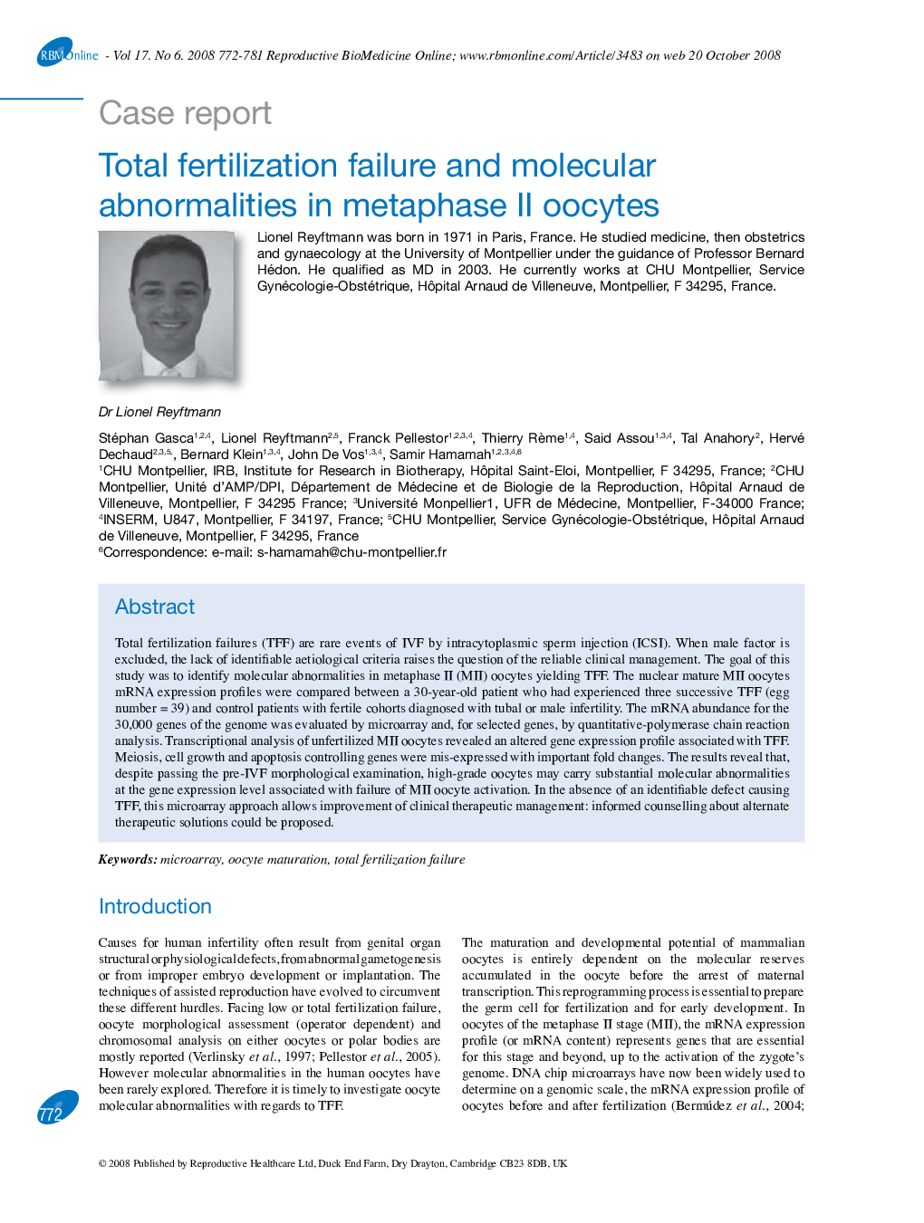 Total fertilization failure and molecular abnormalities in metaphase II oocytes 