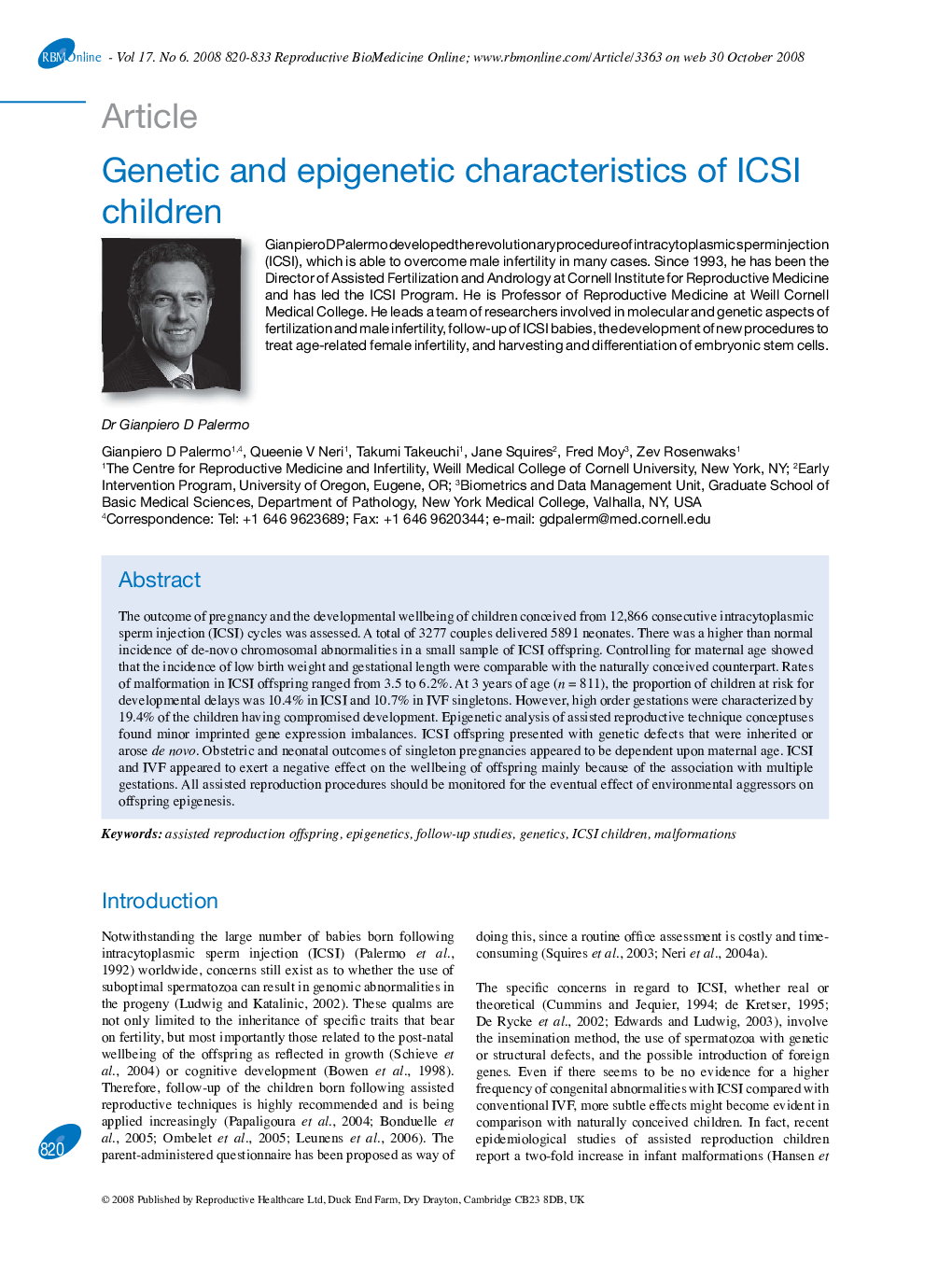 Genetic and epigenetic characteristics of ICSI children 