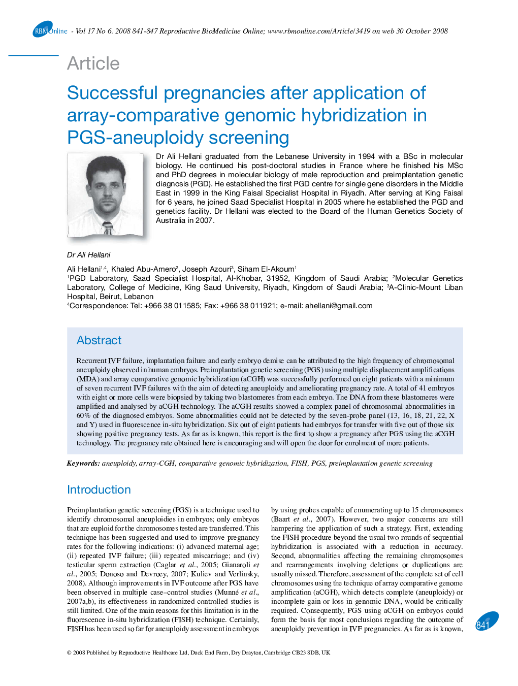 Successful pregnancies after application of array-comparative genomic hybridization in PGS-aneuploidy screening 