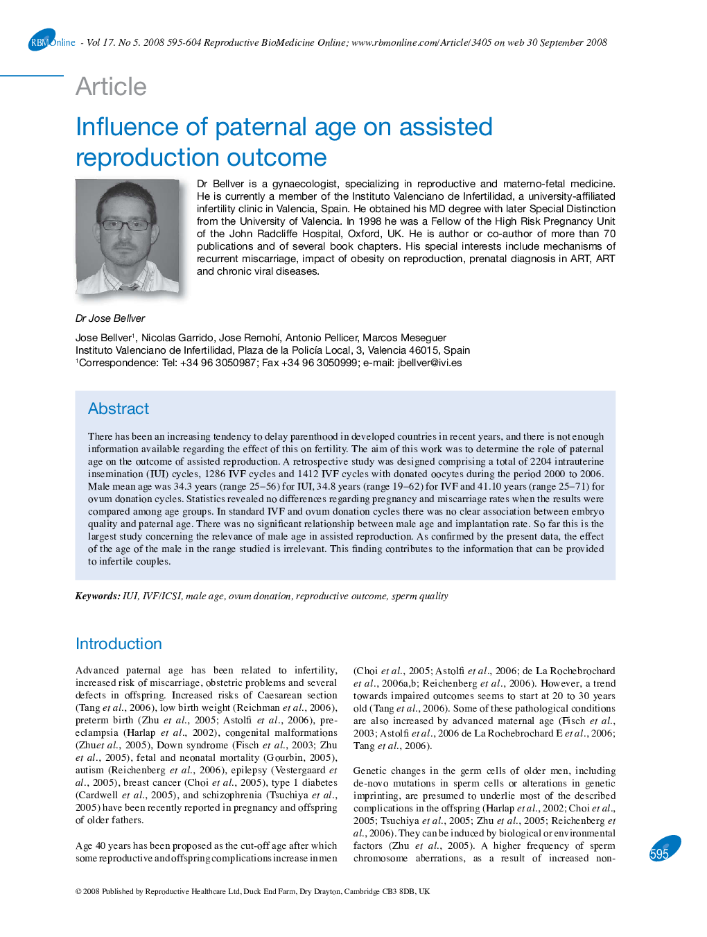 Influence of paternal age on assisted reproduction outcome 