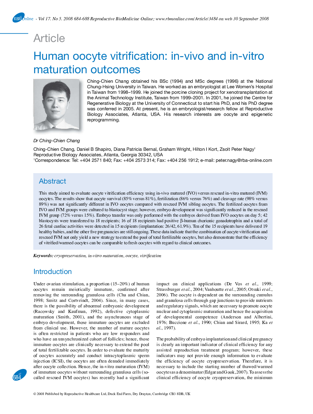 Human oocyte vitrification: in-vivo and in-vitro maturation outcomes 