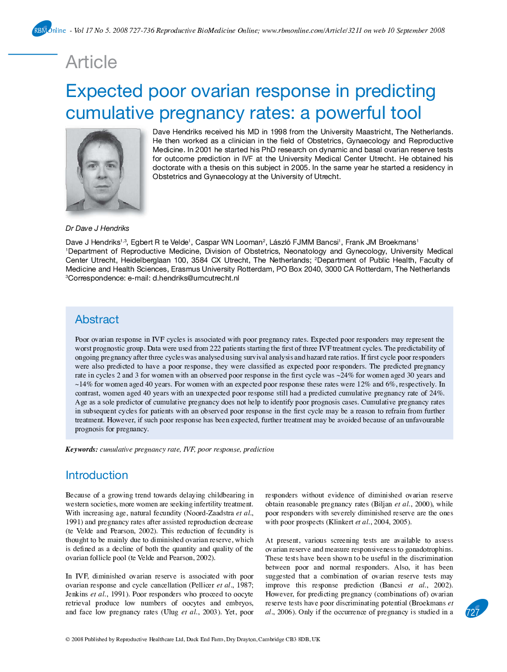 Expected poor ovarian response in predicting cumulative pregnancy rates: a powerful tool 