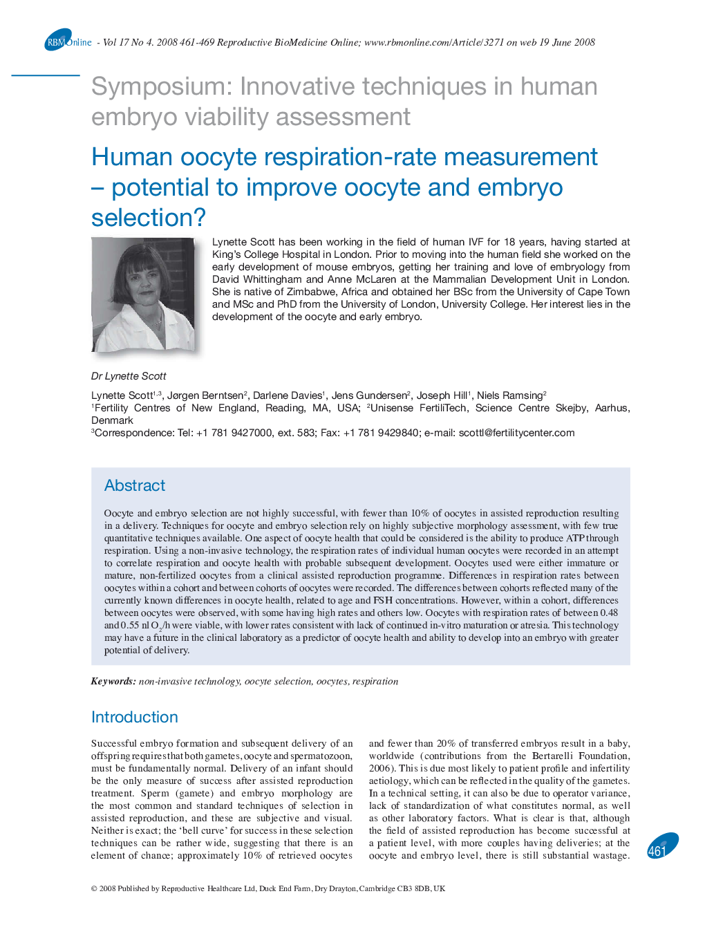 Human oocyte respiration-rate measurement – potential to improve oocyte and embryo selection? 