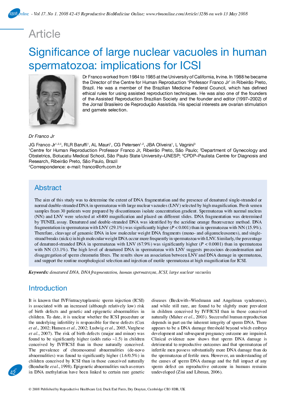 Significance of large nuclear vacuoles in human spermatozoa: implications for ICSI 