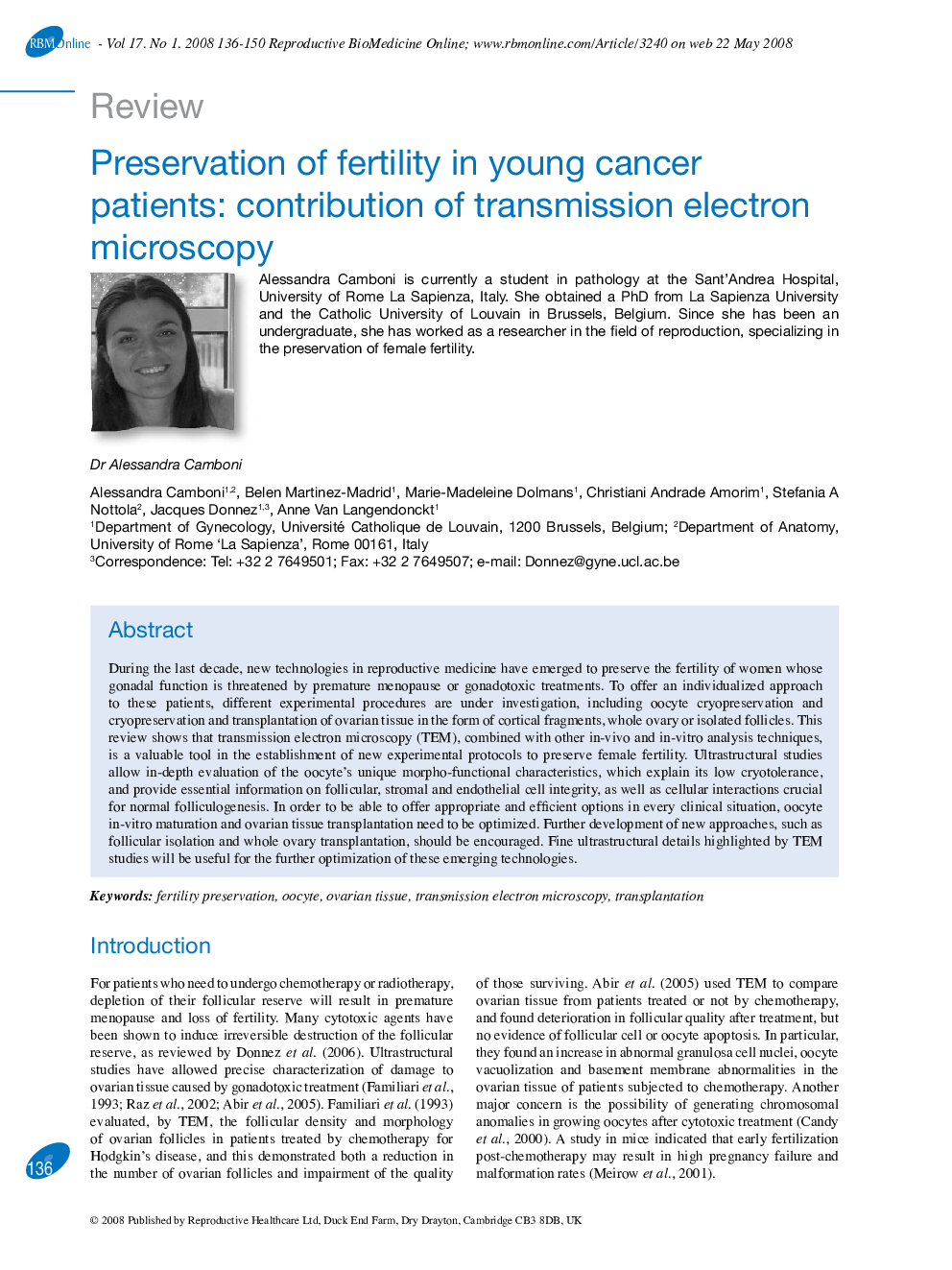 Preservation of fertility in young cancer patients: contribution of transmission electron microscopy 