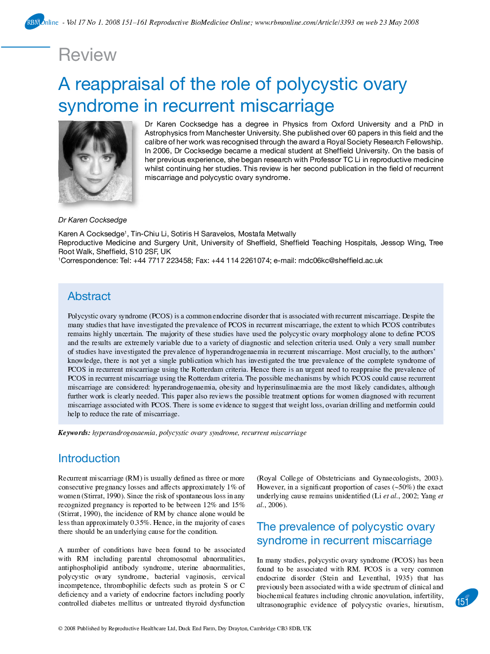 A reappraisal of the role of polycystic ovary syndrome in recurrent miscarriage 