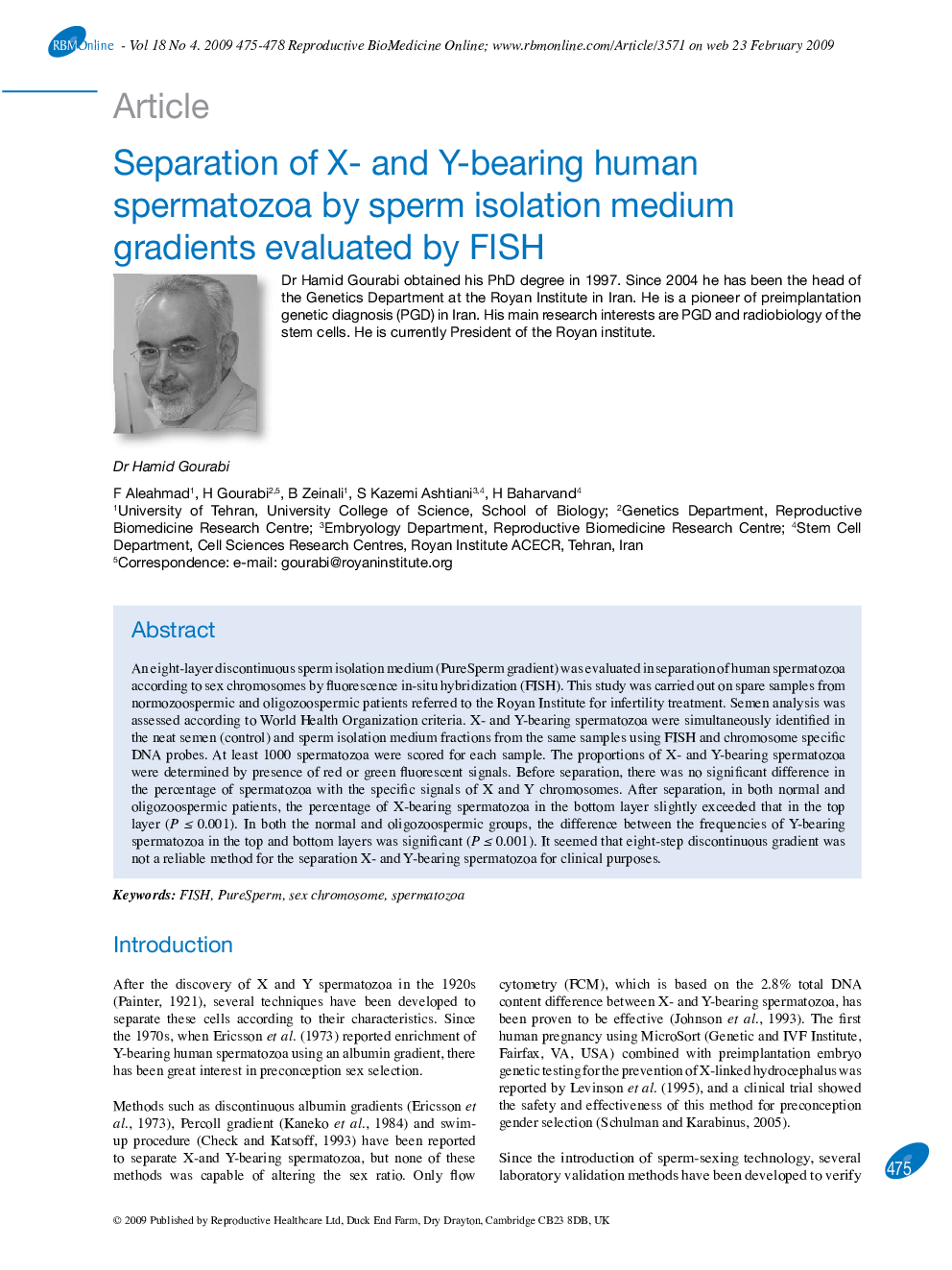 Separation of X- and Y-bearing human spermatozoa by sperm isolation medium gradients evaluated by FISH 
