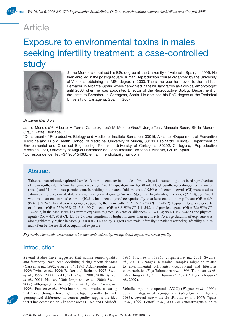 Exposure to environmental toxins in males seeking infertility treatment: a case-controlled study 