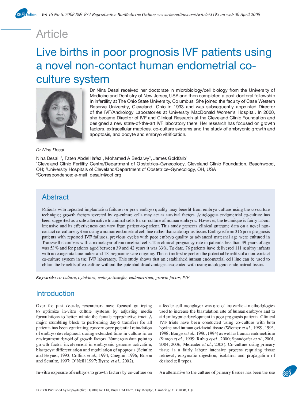 Live births in poor prognosis IVF patients using a novel non-contact human endometrial co-culture system 