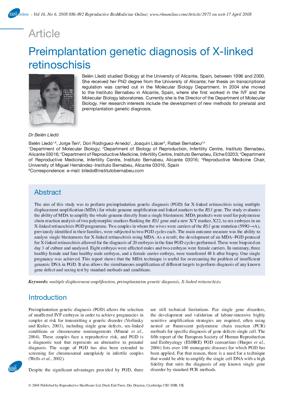 Preimplantation genetic diagnosis of X-linked retinoschisis 