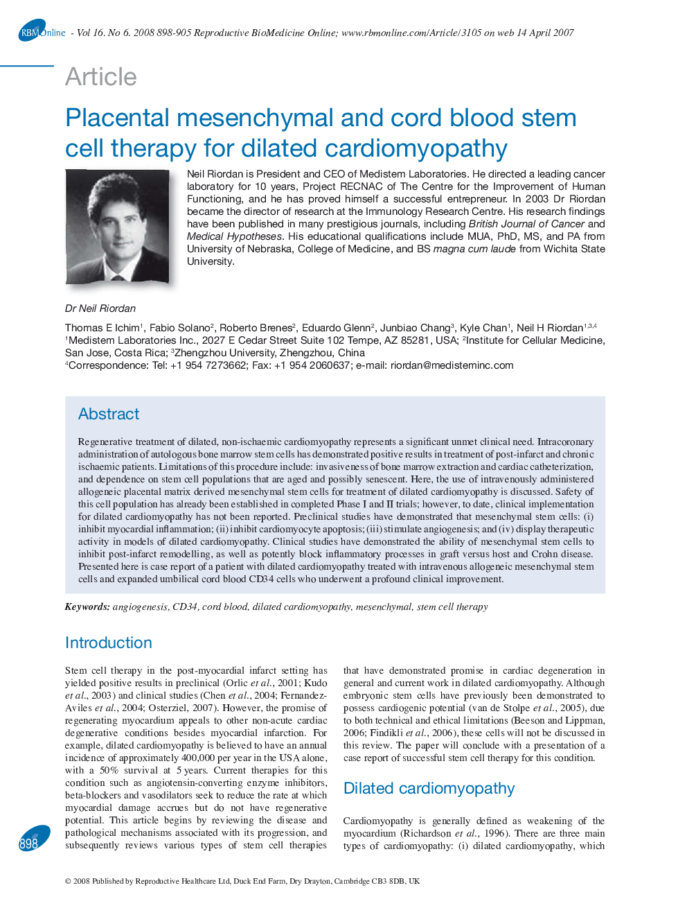 Placental mesenchymal and cord blood stem cell therapy for dilated cardiomyopathy