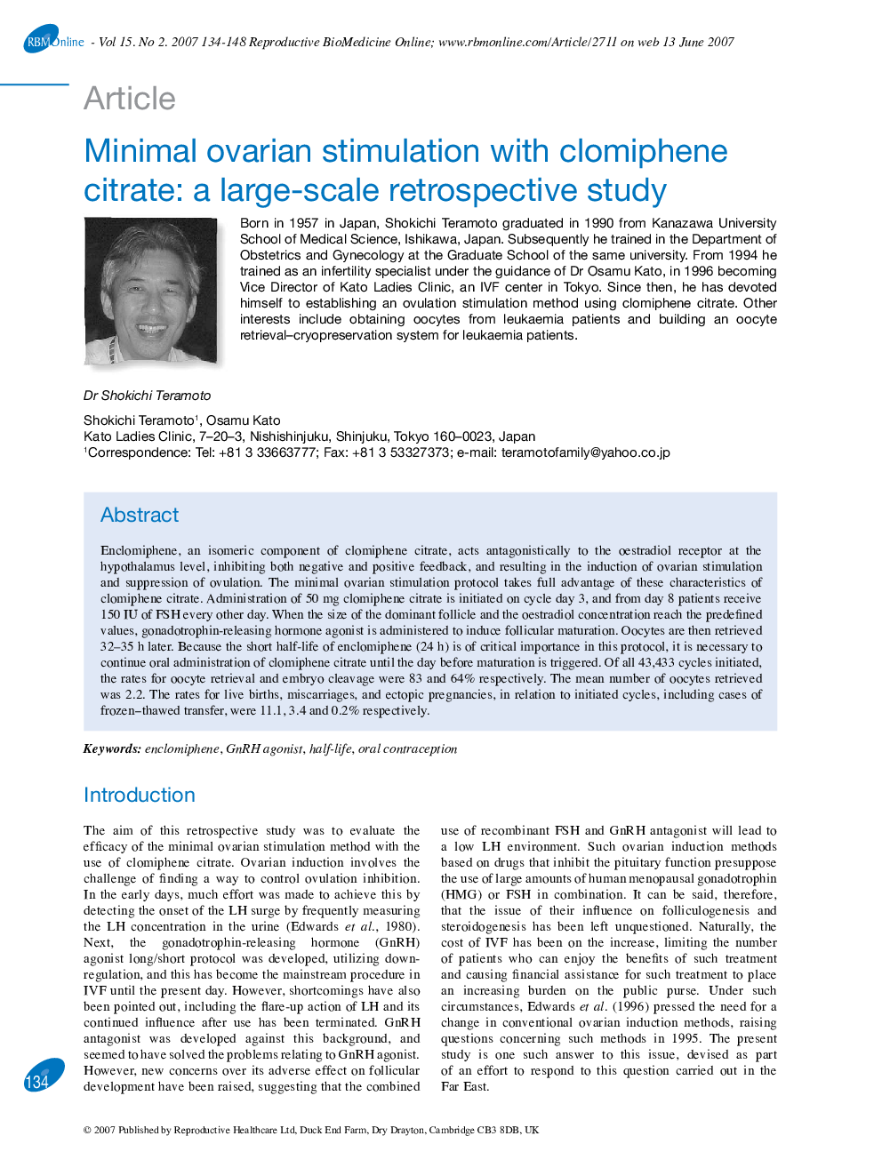 Minimal ovarian stimulation with clomiphene citrate: a large-scale retrospective study 