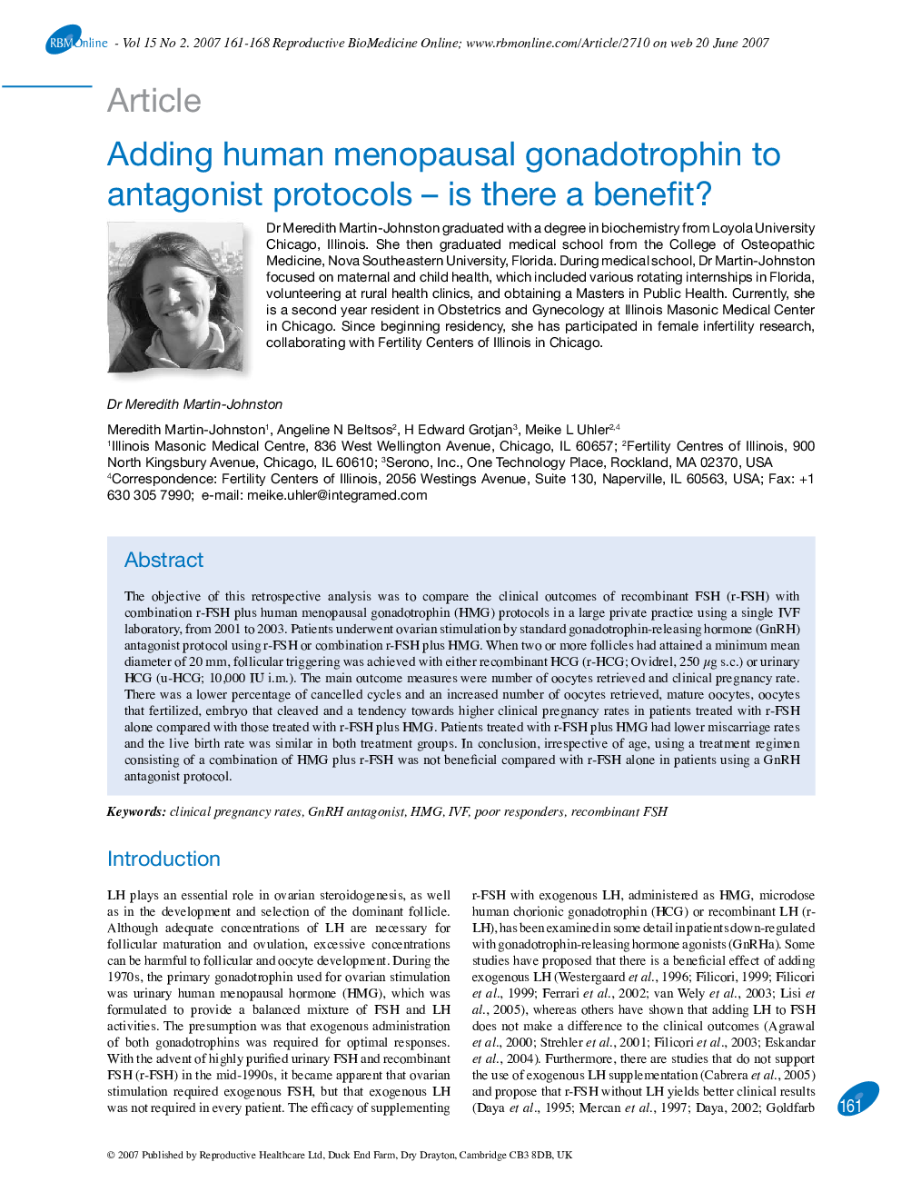 Adding human menopausal gonadotrophin to antagonist protocols – is there a benefit? 