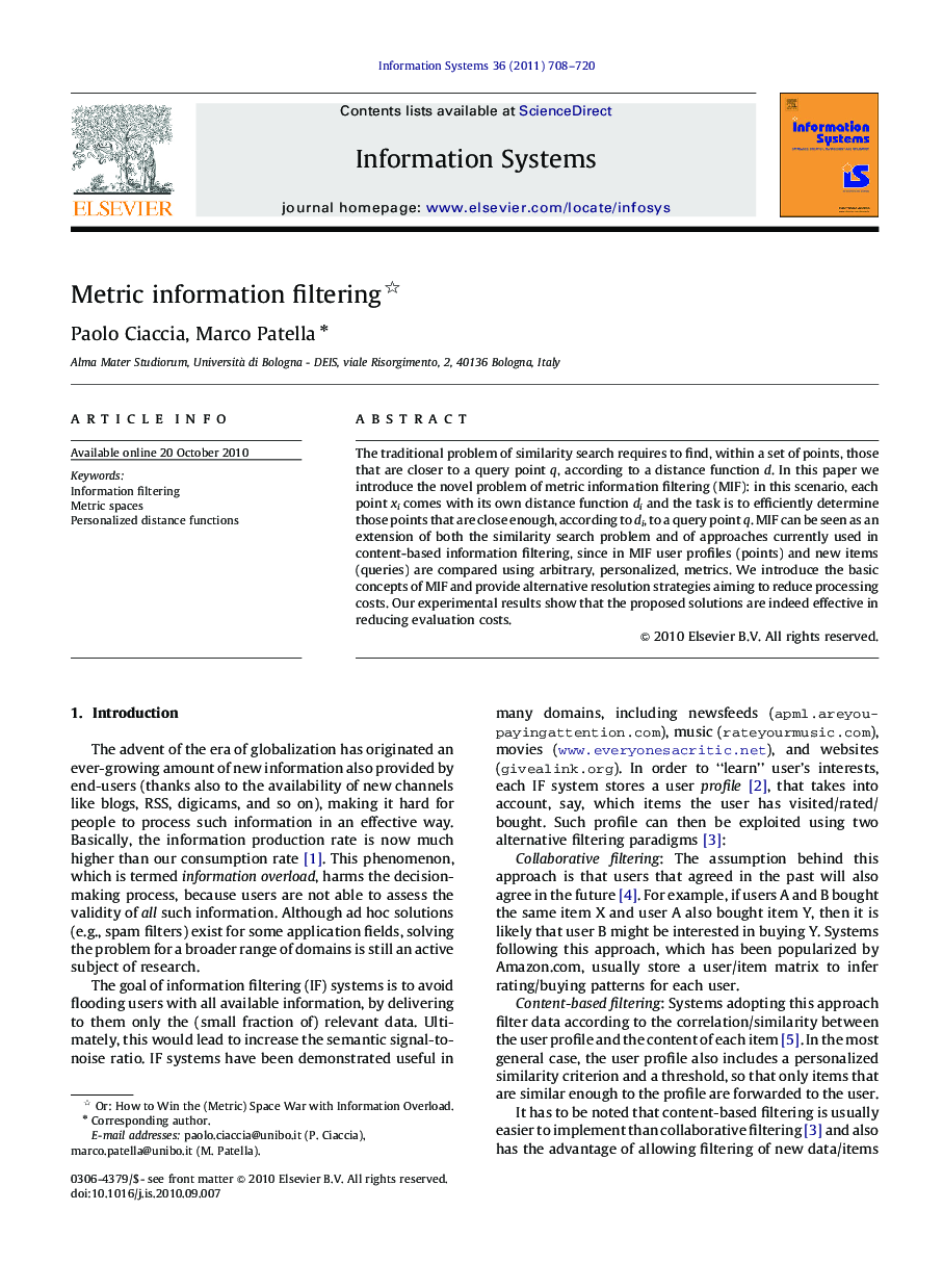 Metric information filtering 