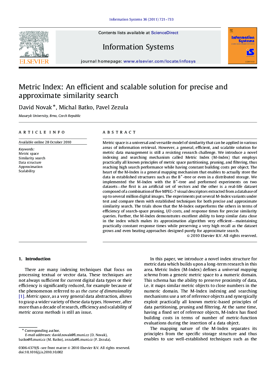 Metric Index: An efficient and scalable solution for precise and approximate similarity search