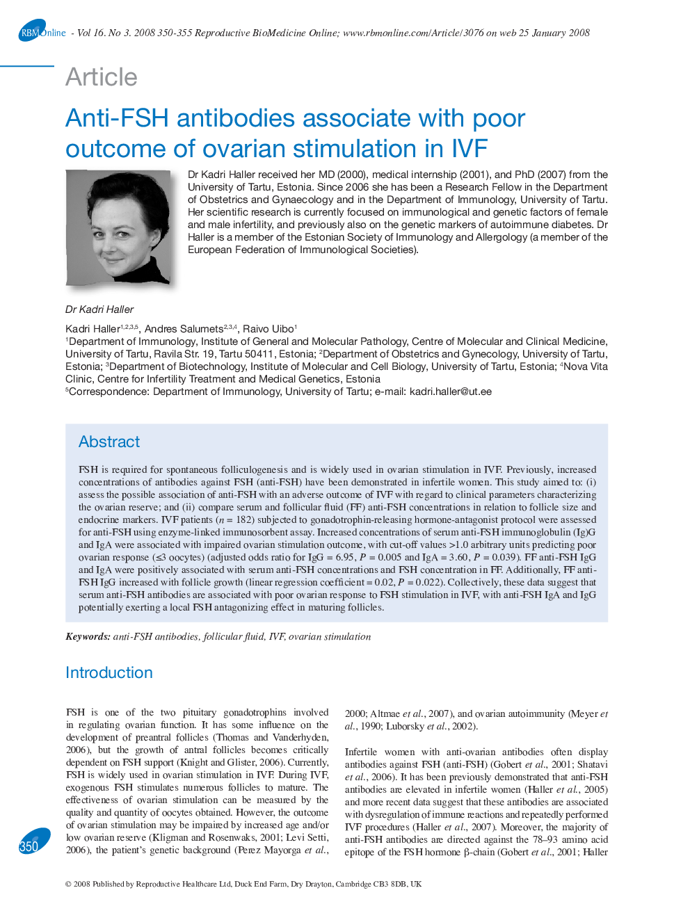 Anti-FSH antibodies associate with poor outcome of ovarian stimulation in IVF 